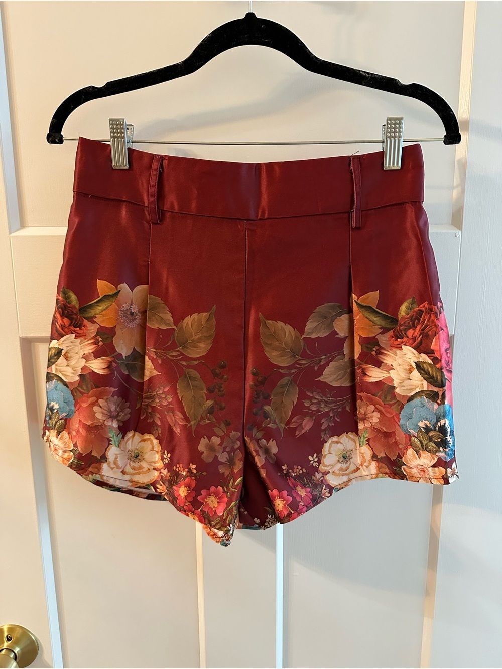 Floral Burgundy Women's Dress Shorts - Picture 2 of 5